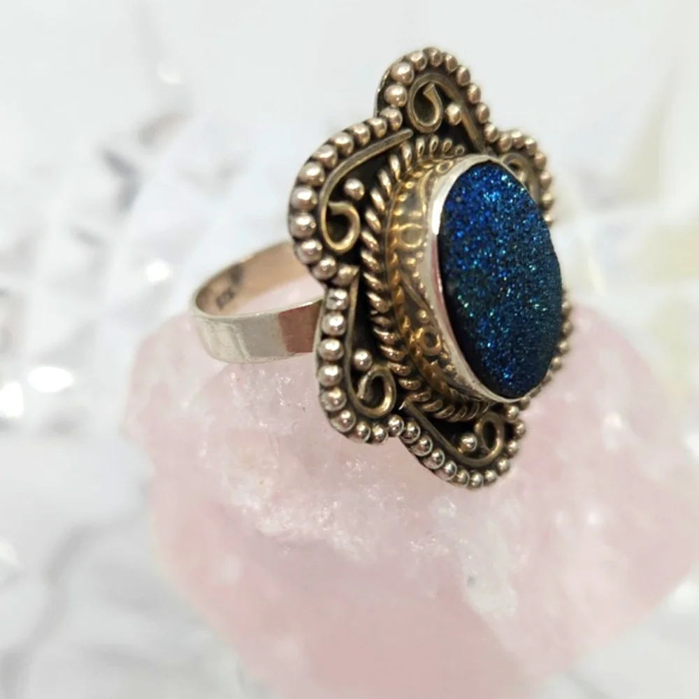 Vintage Sterling Silver Ring with Blue Druzy